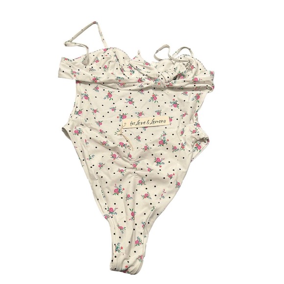 For Love and Lemons Size Med Floral Polka Dot White One Piece Bathing Suit NWT - Picture 3 of 11